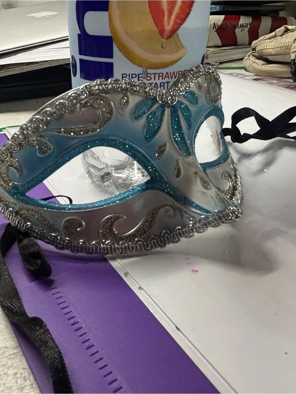 Teal and Silver Decorative Masquerade Mask